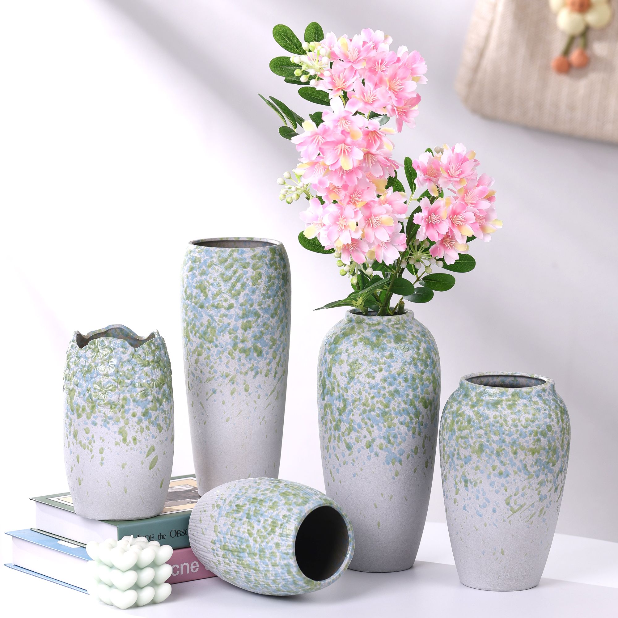 插花干花复古简约家用桌面装饰容器水培小清新陶瓷花瓶磨砂摆件