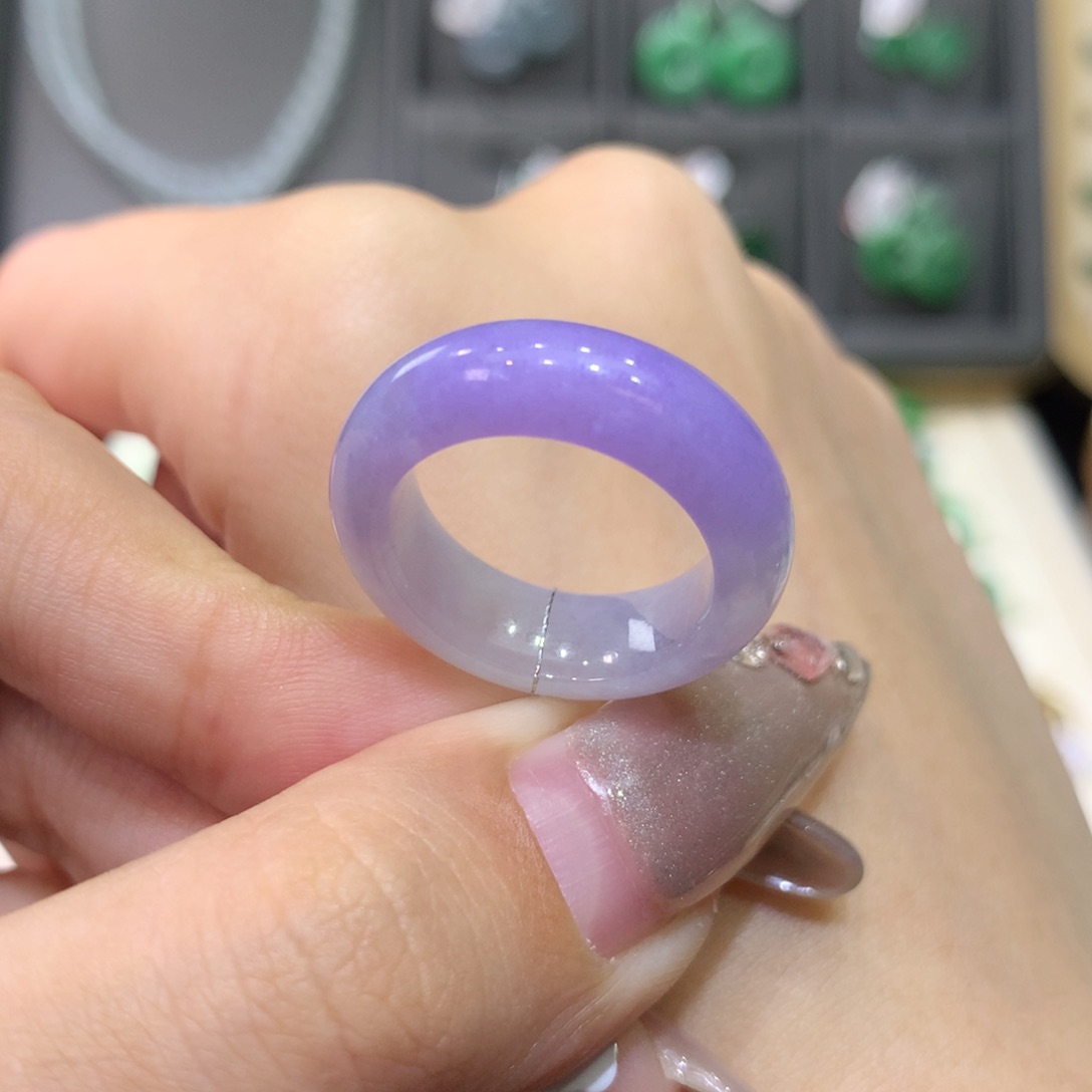 翡翠戒指未镶嵌12-13粉紫
