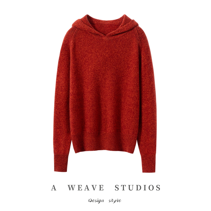 支持质检【100%山羊绒】花纱加厚休闲减龄连帽帽衫上衣女