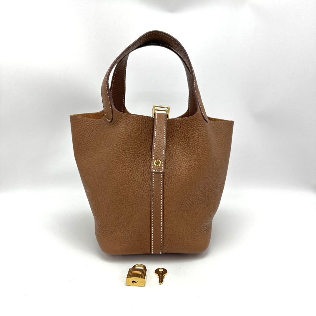 95新 Hermes/爱马仕 金棕金菜篮子18手提袋 90152