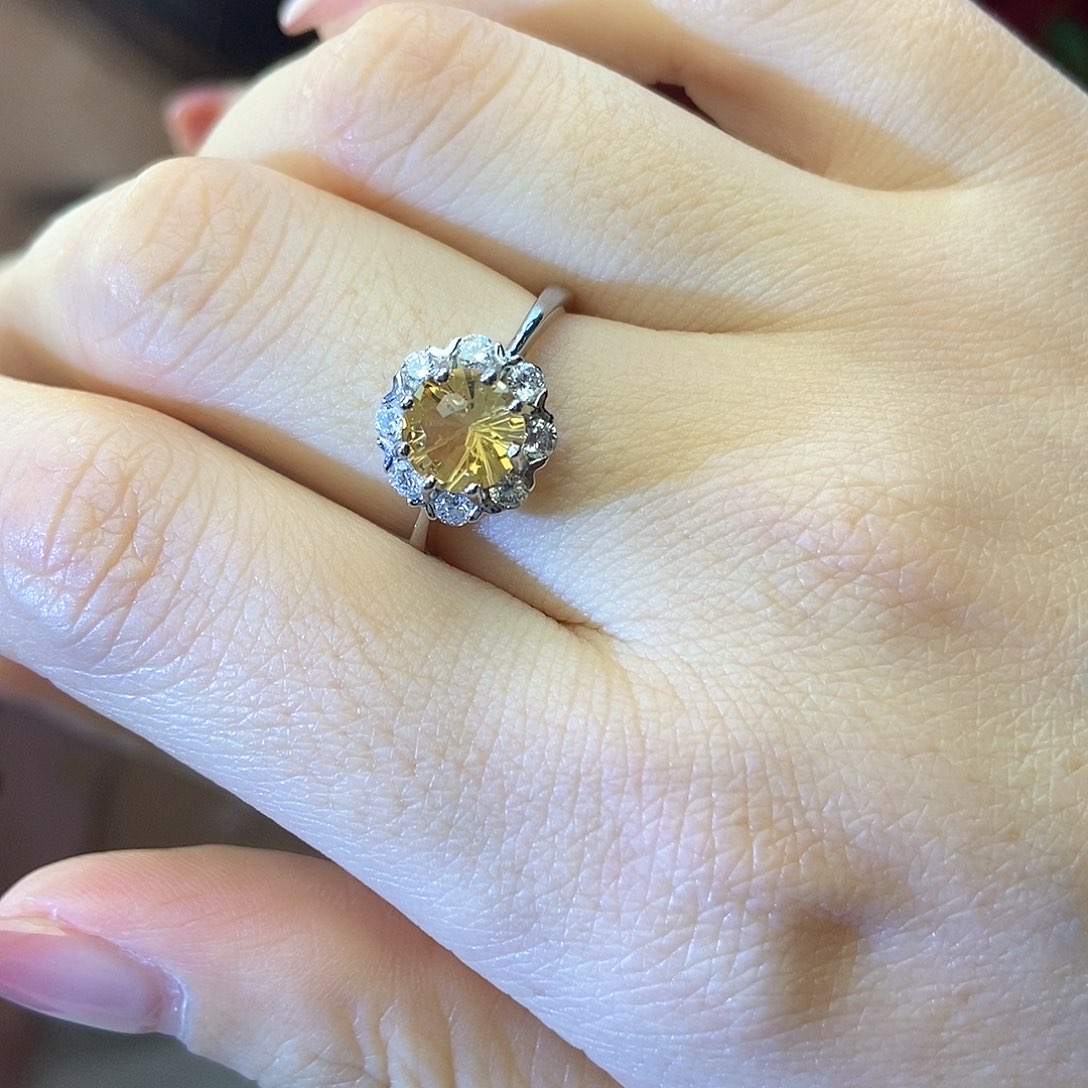 黄晶戒指，银S925镶嵌