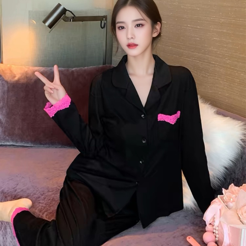 睡衣女棉春秋季长袖款气质黑色显瘦休闲宽松可外穿韩版家居服8250