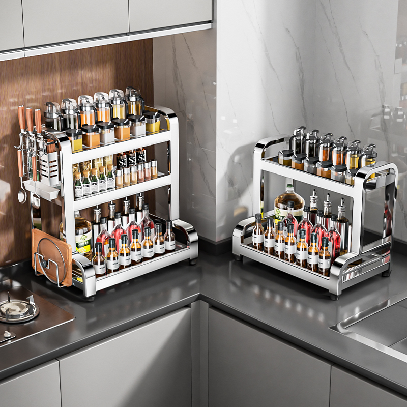 304不锈钢家用多功能调料架子菜板置物架厨具厨房用调味料收纳架