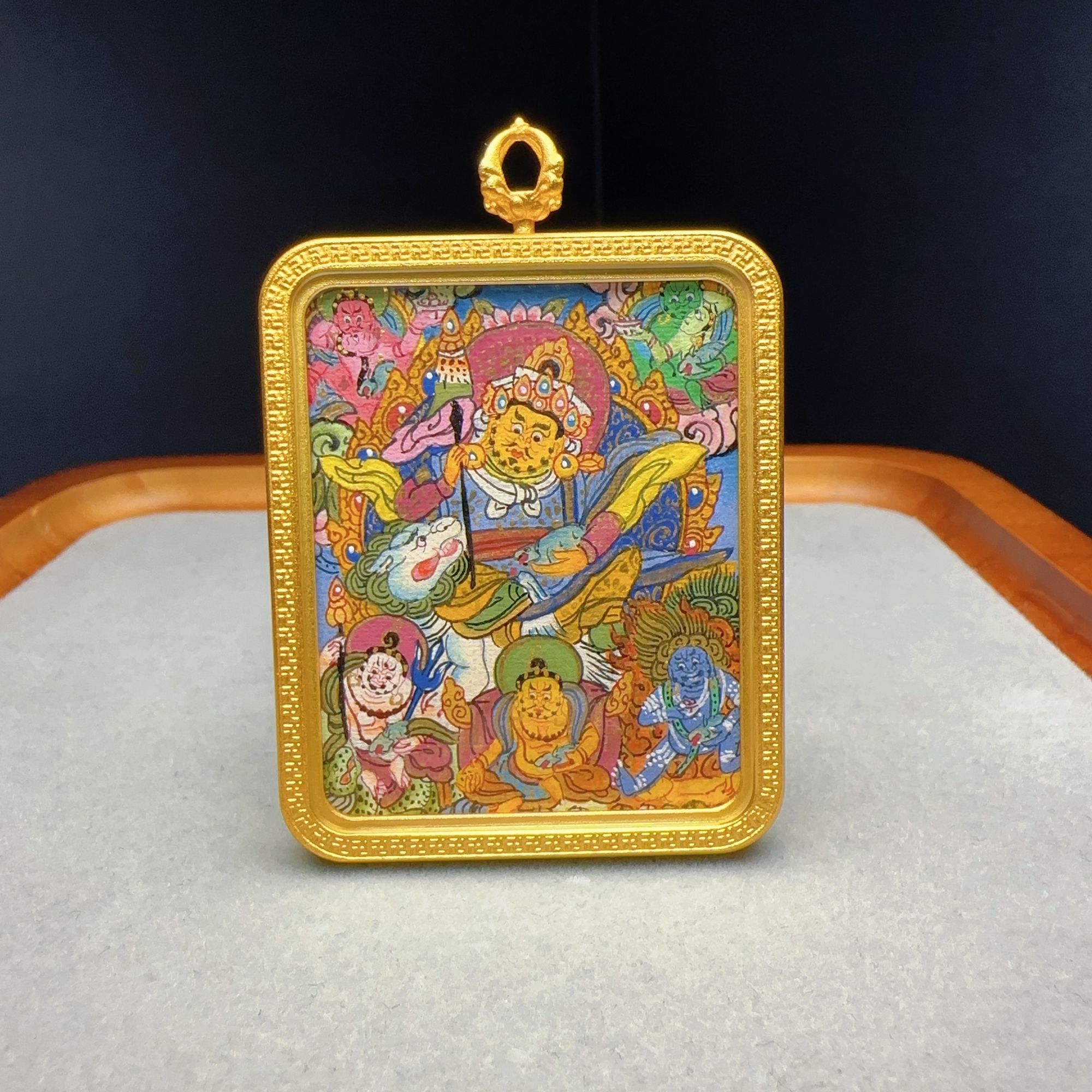 正品纯手绘唐卡六路财神彩宝天王主尊纯手工绘制钛钢材质不掉色