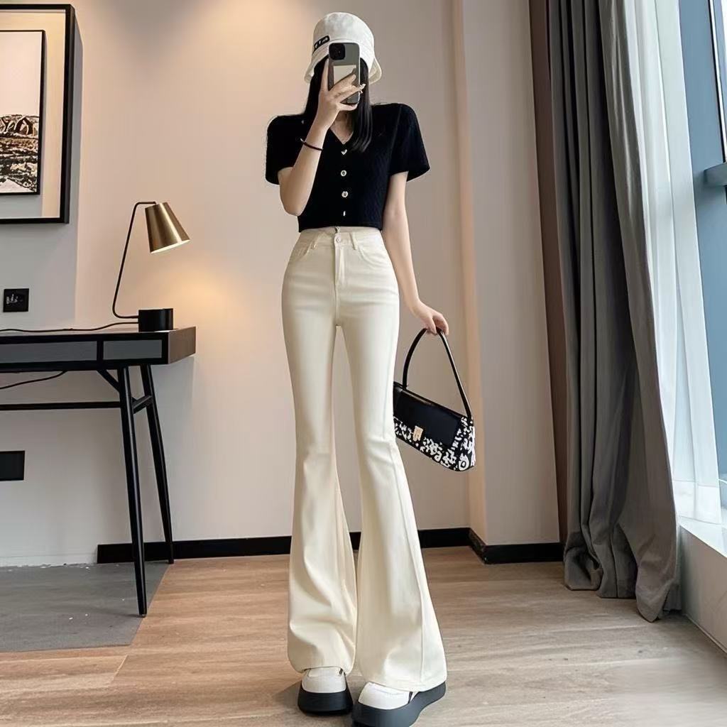 牛仔裤女2025秋季新款高腰显瘦大码修身弹力百搭喇叭拖地裤子