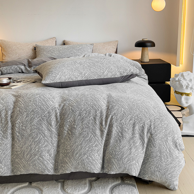 全棉磨毛床上四件套冬季加厚纯棉三层纱提花床单被套