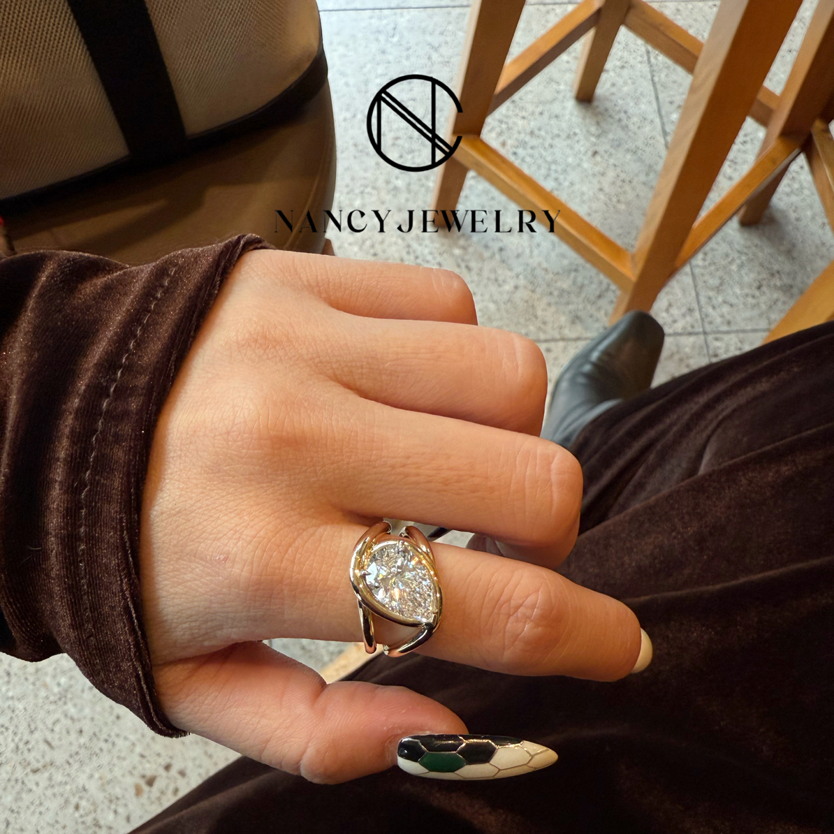 实验室培育钻石【念慈高定】14k 三克拉水滴老钱风钻戒 IGI 14#