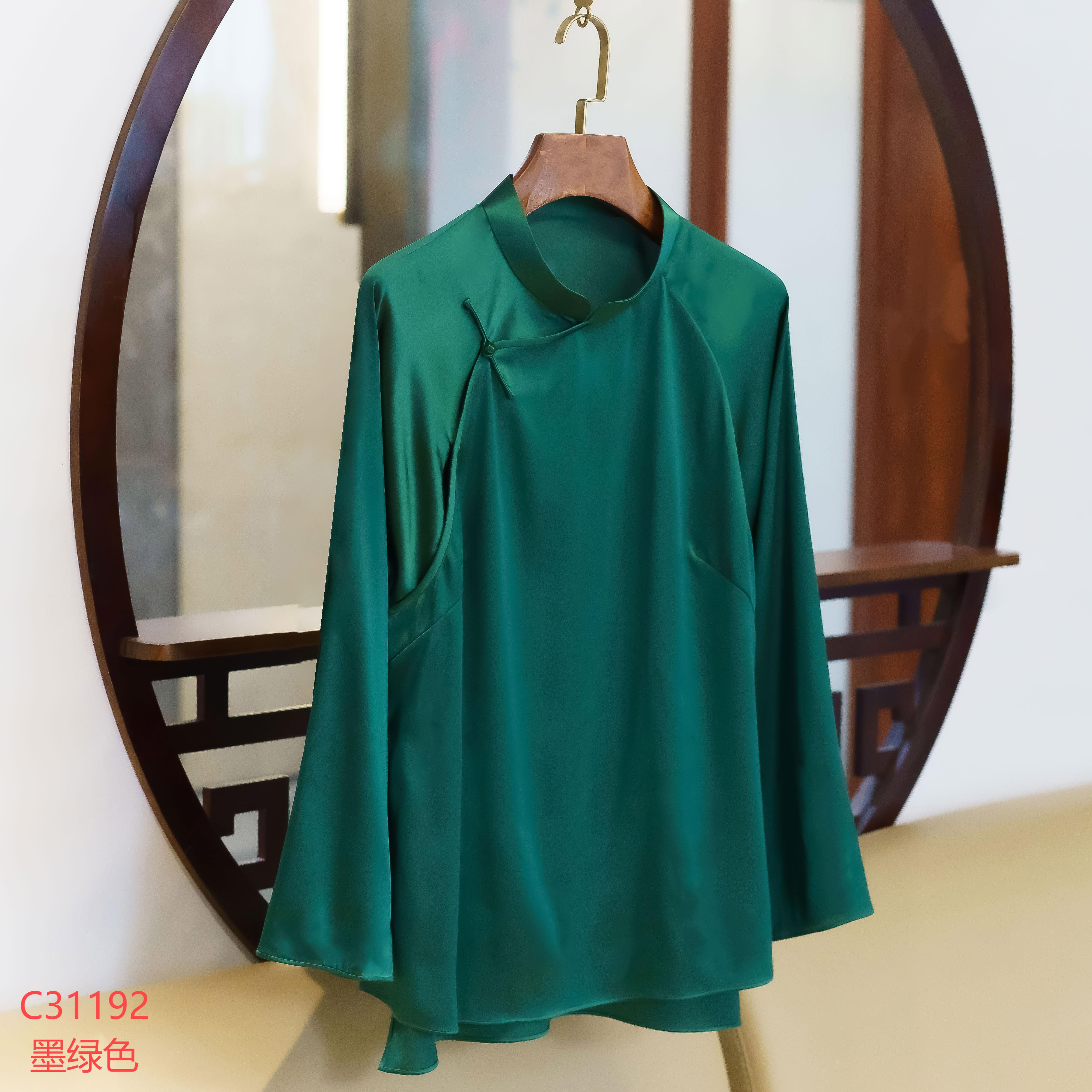 【新款~推荐】C-31192真丝弹力缎新中式国风桑蚕丝立领斜襟上衣