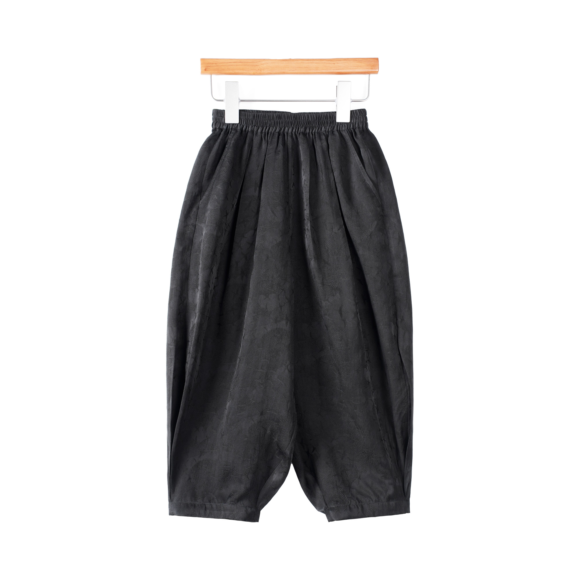 【现货】「纯黑」B142灯笼裤100%桑蚕丝透孔罗红云纱休闲裤ZT