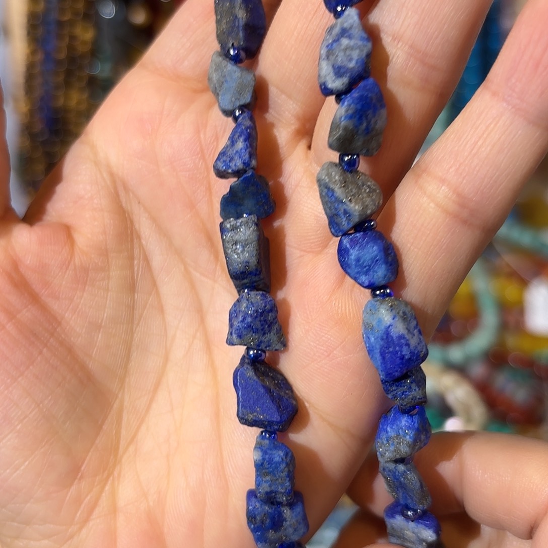 玛瑙/玉髓银S925镀金镶嵌珠宝半成品青金原石一条