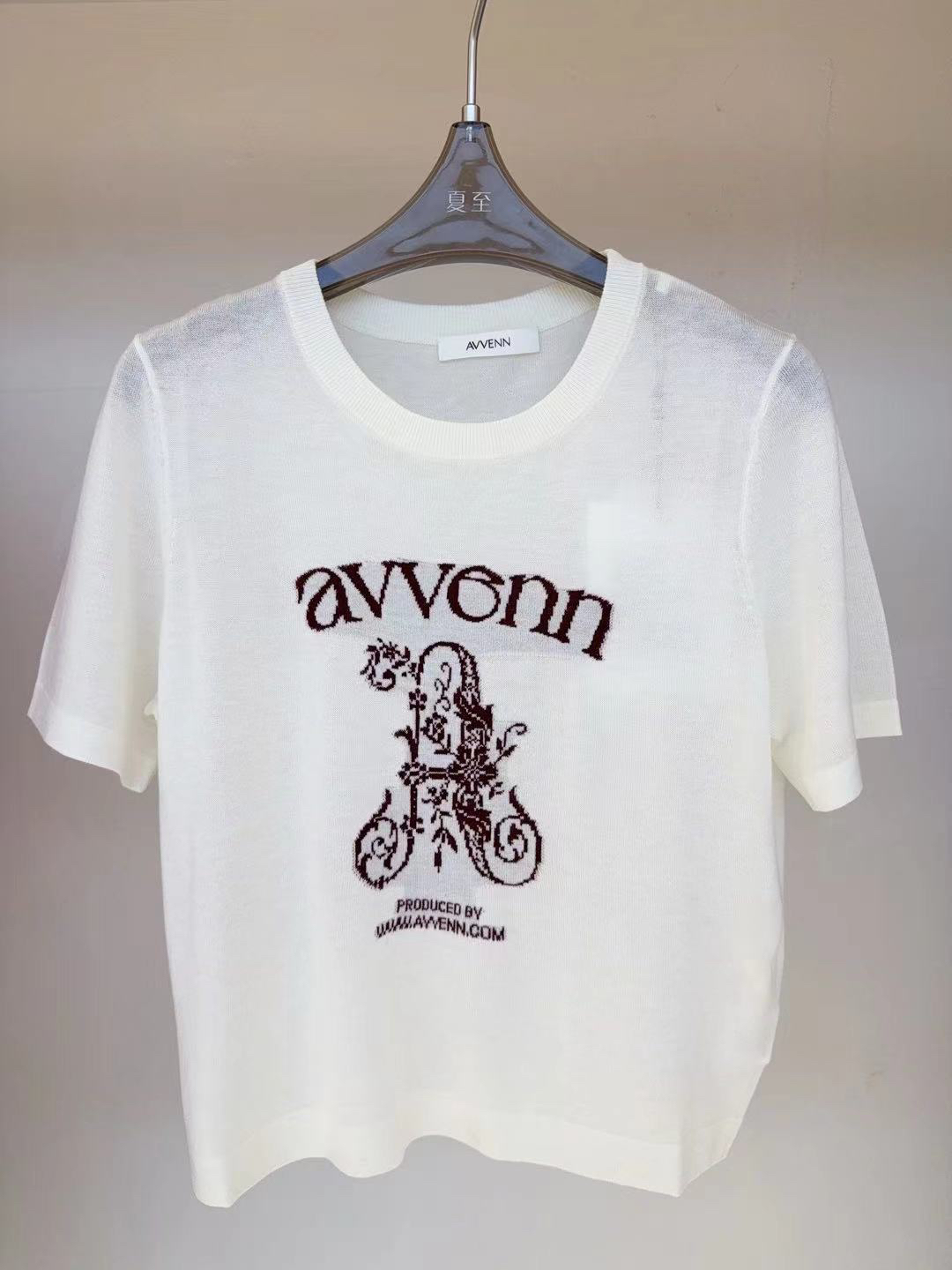 AVVENN25秋短袖提花秋季薄款毛针织衫镂空打底