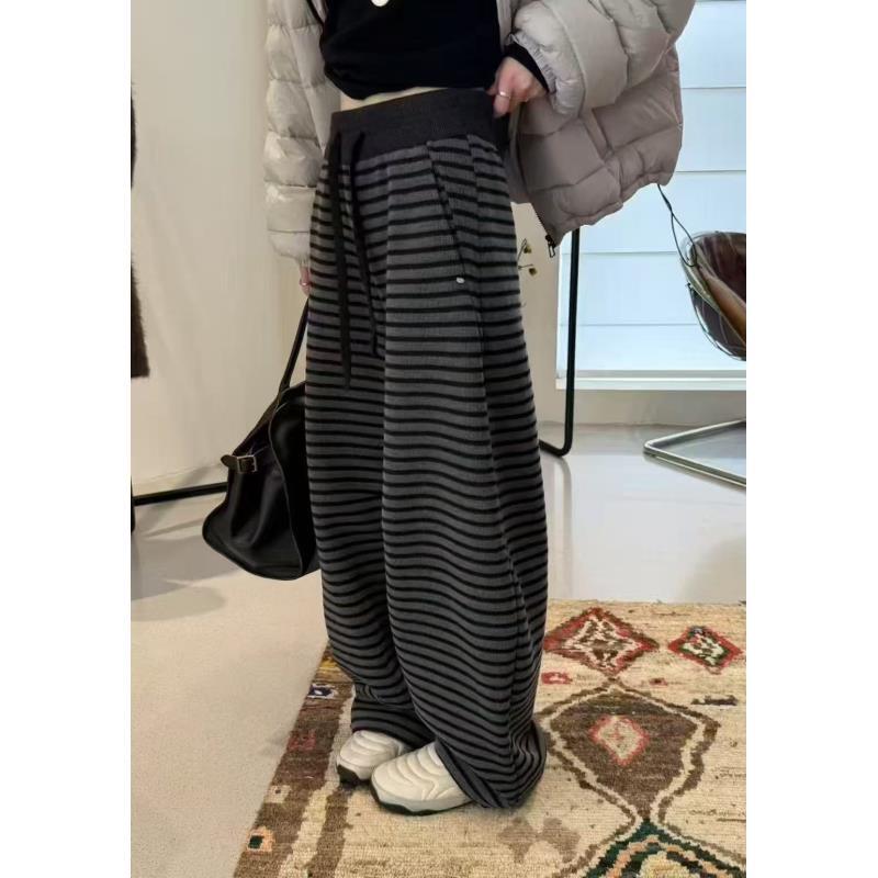 DALIANSU/大脸酥-4793  冬季撞色条纹高腰抽绳阔腿弯刀裤