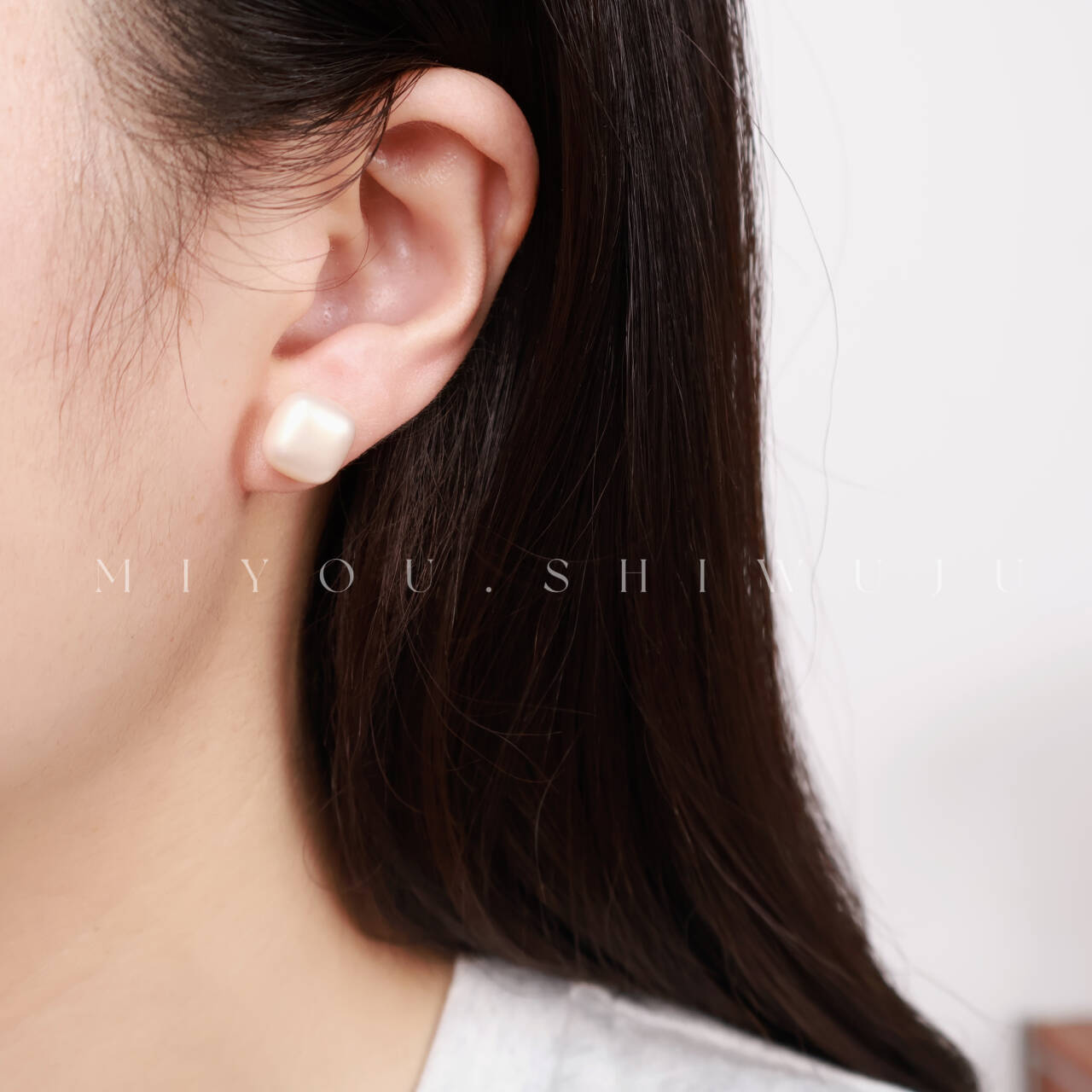 足银仿珍珠耳饰 方形小糖豆耳钉轻奢法式简约