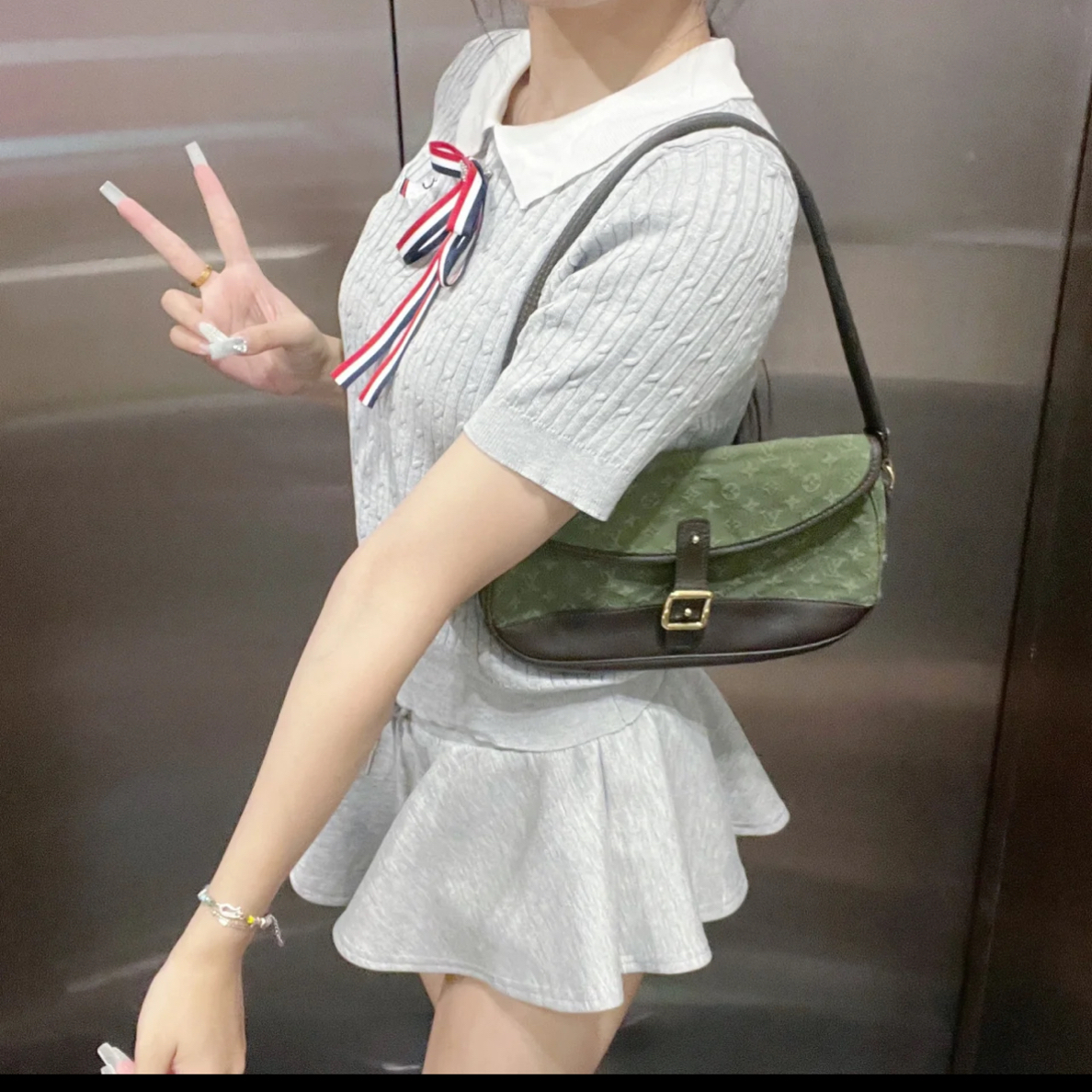 95新 LouisVuitton/路易威登 御古屋/81847/绿丹宁老花腋下 03年