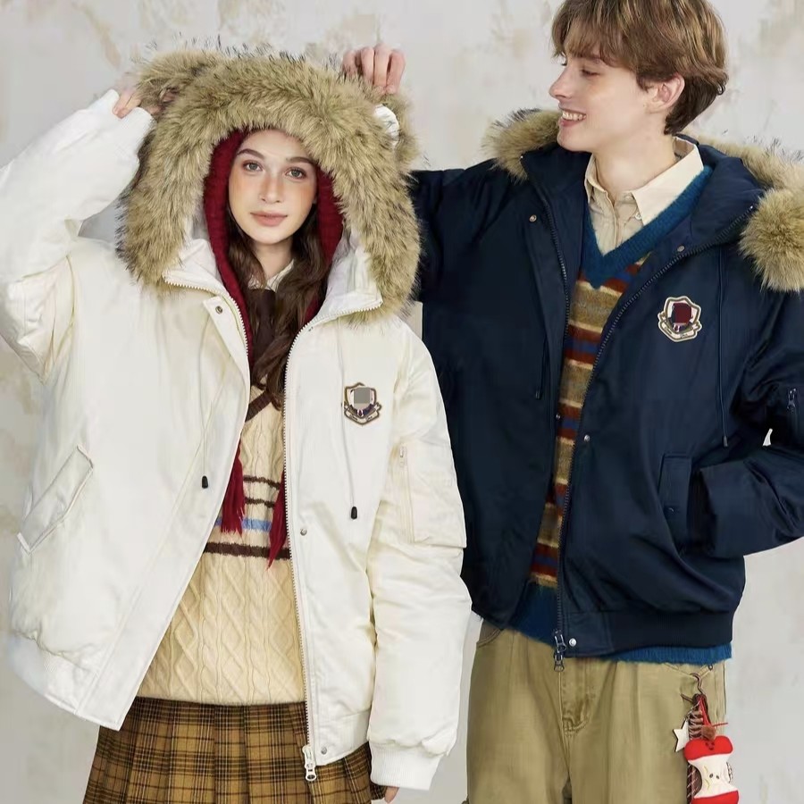 小熊耳朵毛领棉服女2025款冬加厚保暖棉衣外套