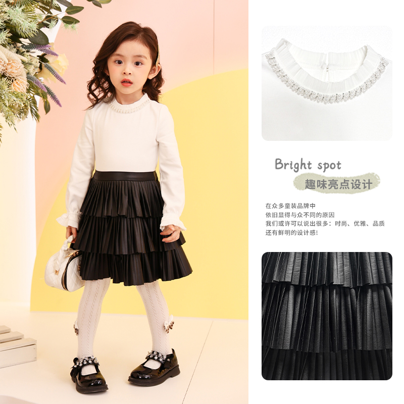 GEORGE W.DAVIES【酷酷女孩】拼接春秋设计师时尚皮质公主裙R8826