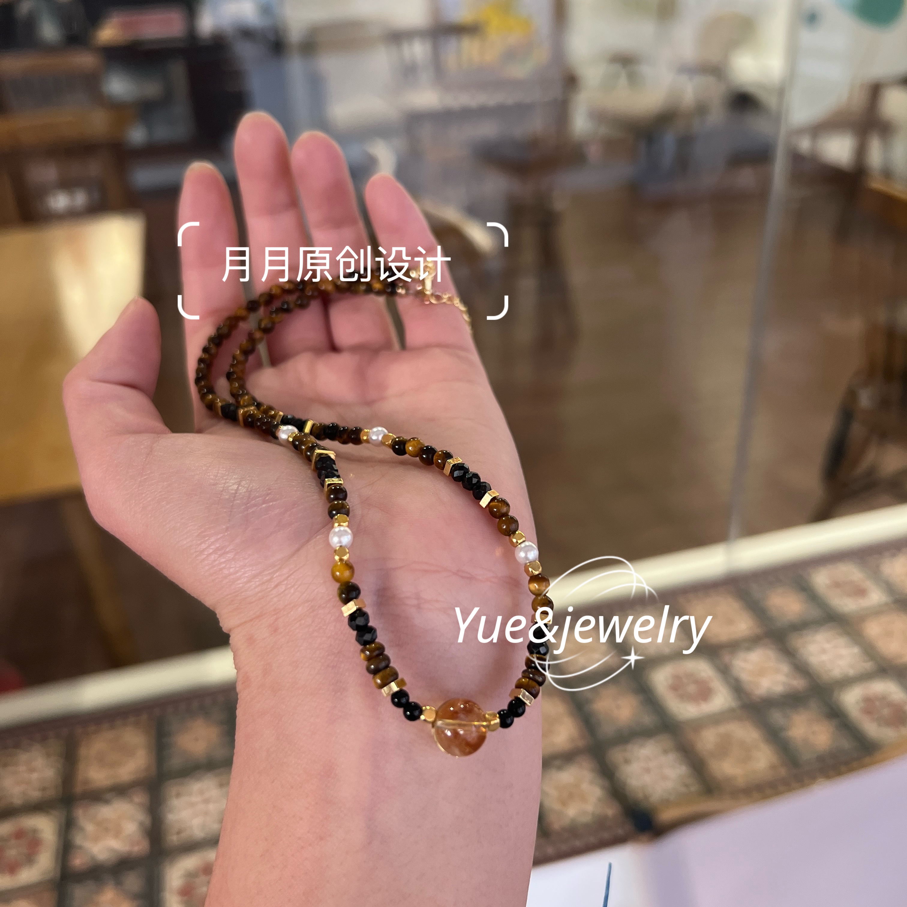 925银银制品 【金霸】虎眼石黄水项链复古招财简约百搭时尚022手工