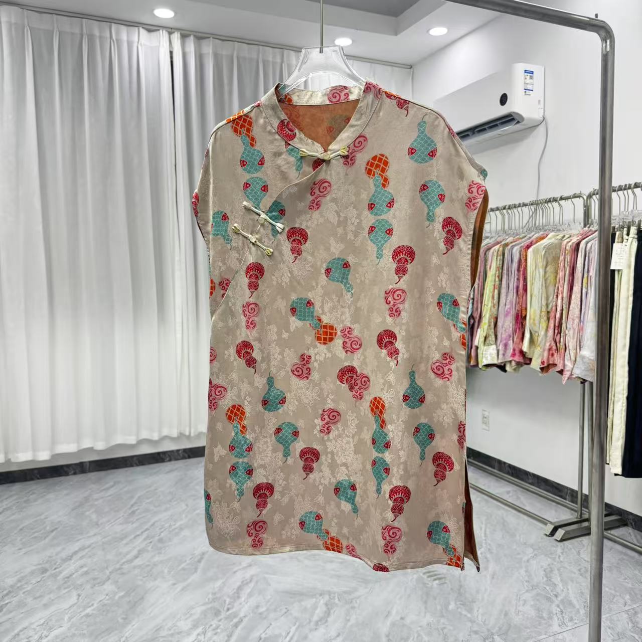 324短袖提花薄款立领套头上衣百搭长款中式休闲夏款女装气质国风