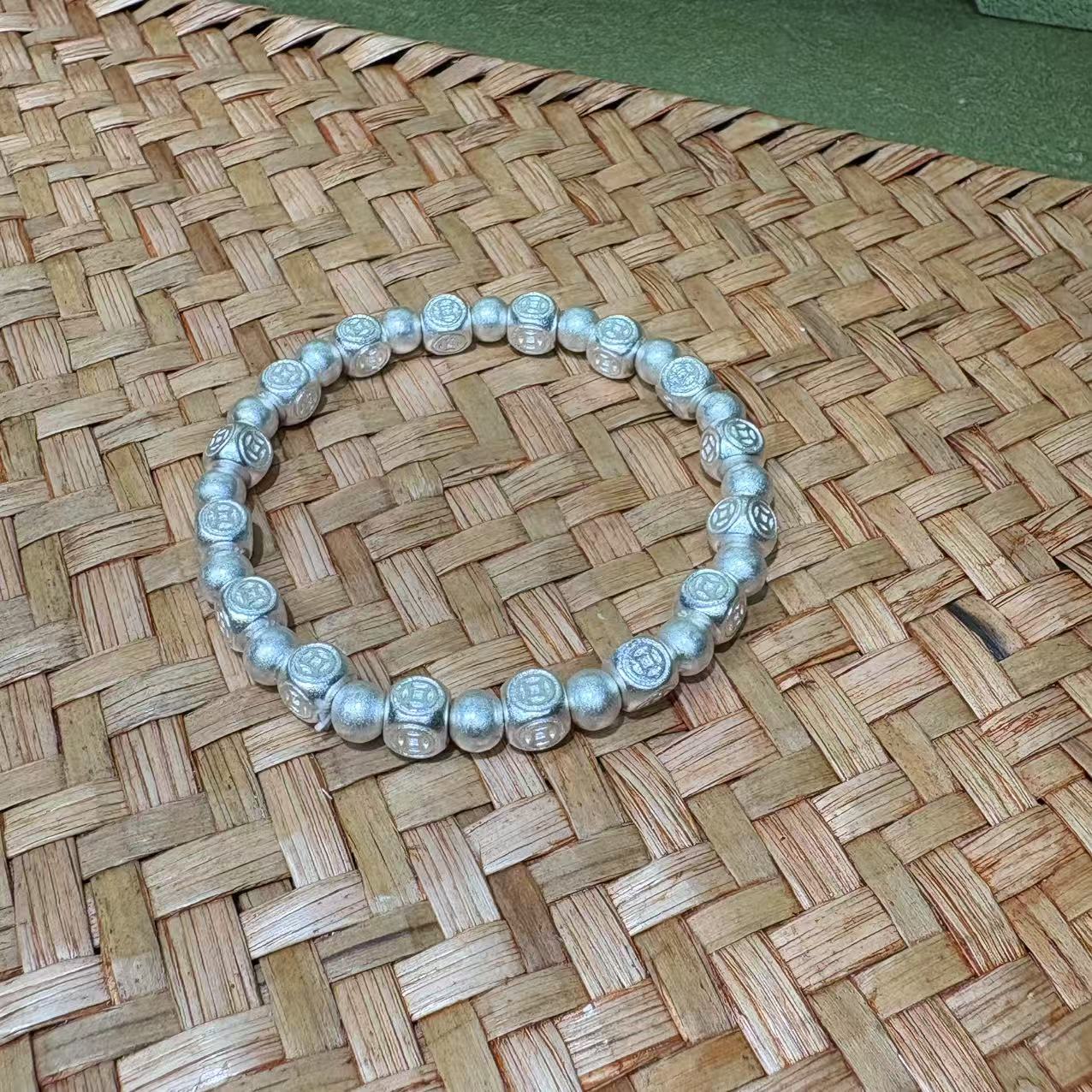 足银手链 八方来财方块铜钱隔珠手串手链（宝立严选）