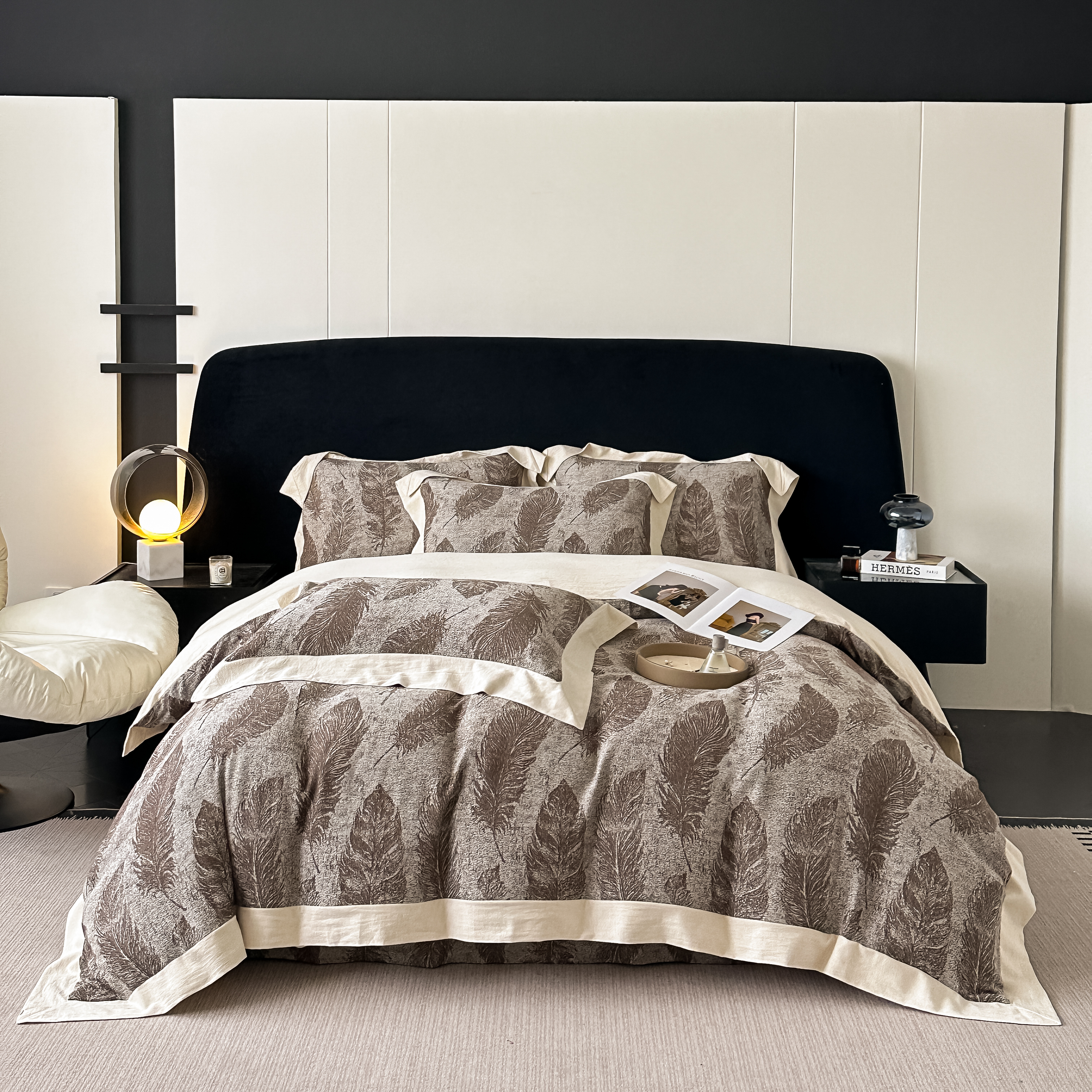 【棉麻-轻羽】棉麻色织提花拼角款四件套高级感