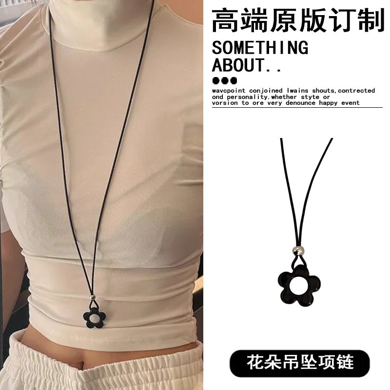 非金属布艺项链 极简风镂空花朵吊坠长款项链小众甜美卫衣链配饰
