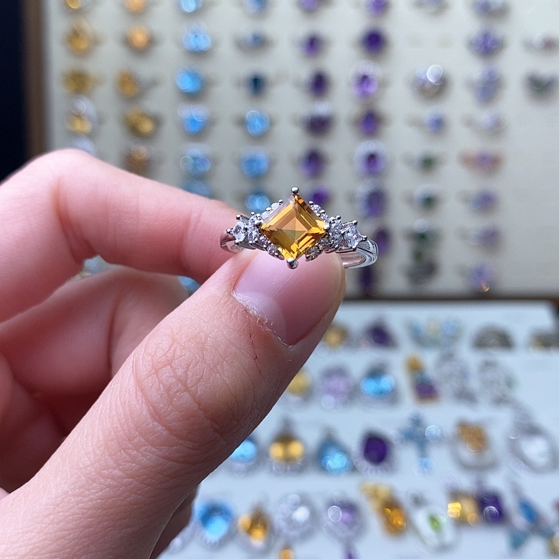 黄晶戒指银S925镶嵌（需要证书备注）