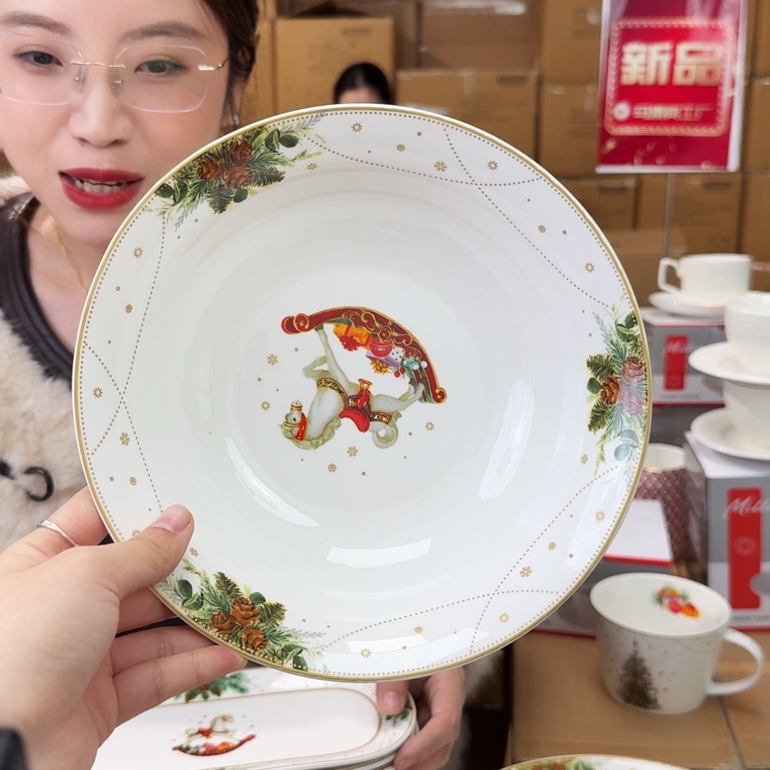 骨瓷9英寸大碗口径23cm高7cm汤碗2只外贸骨瓷