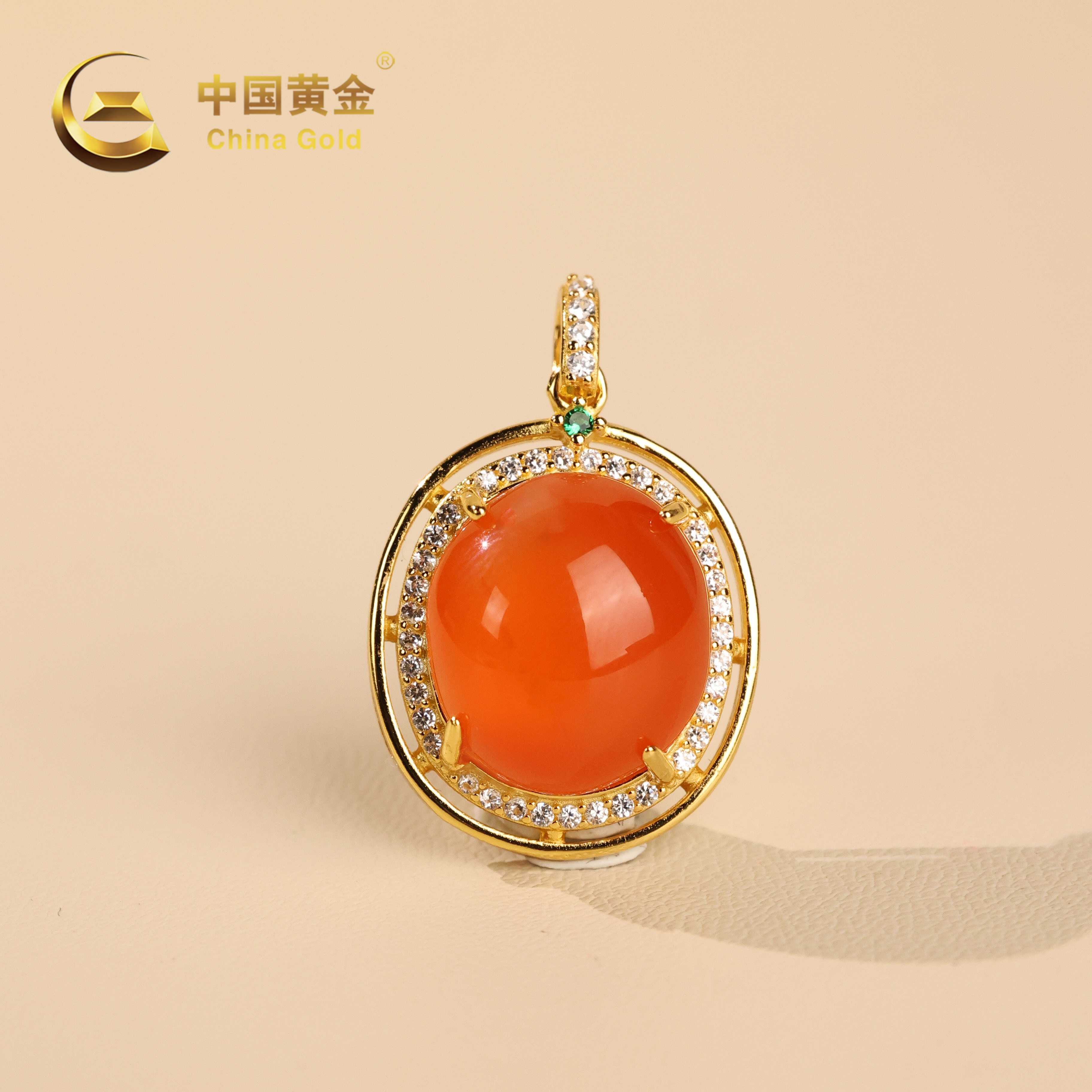  【中国黄金】意霞 | 南红*吊坠*S925银镶嵌-D9559-Y