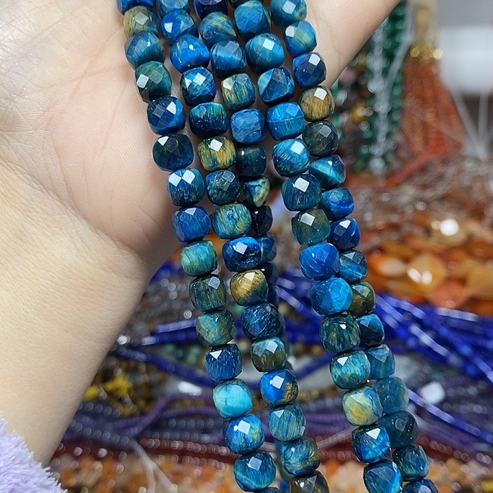 玛瑙/玉髓未镶嵌珠宝半成品虎眼切面方糖卡7.5mm一条