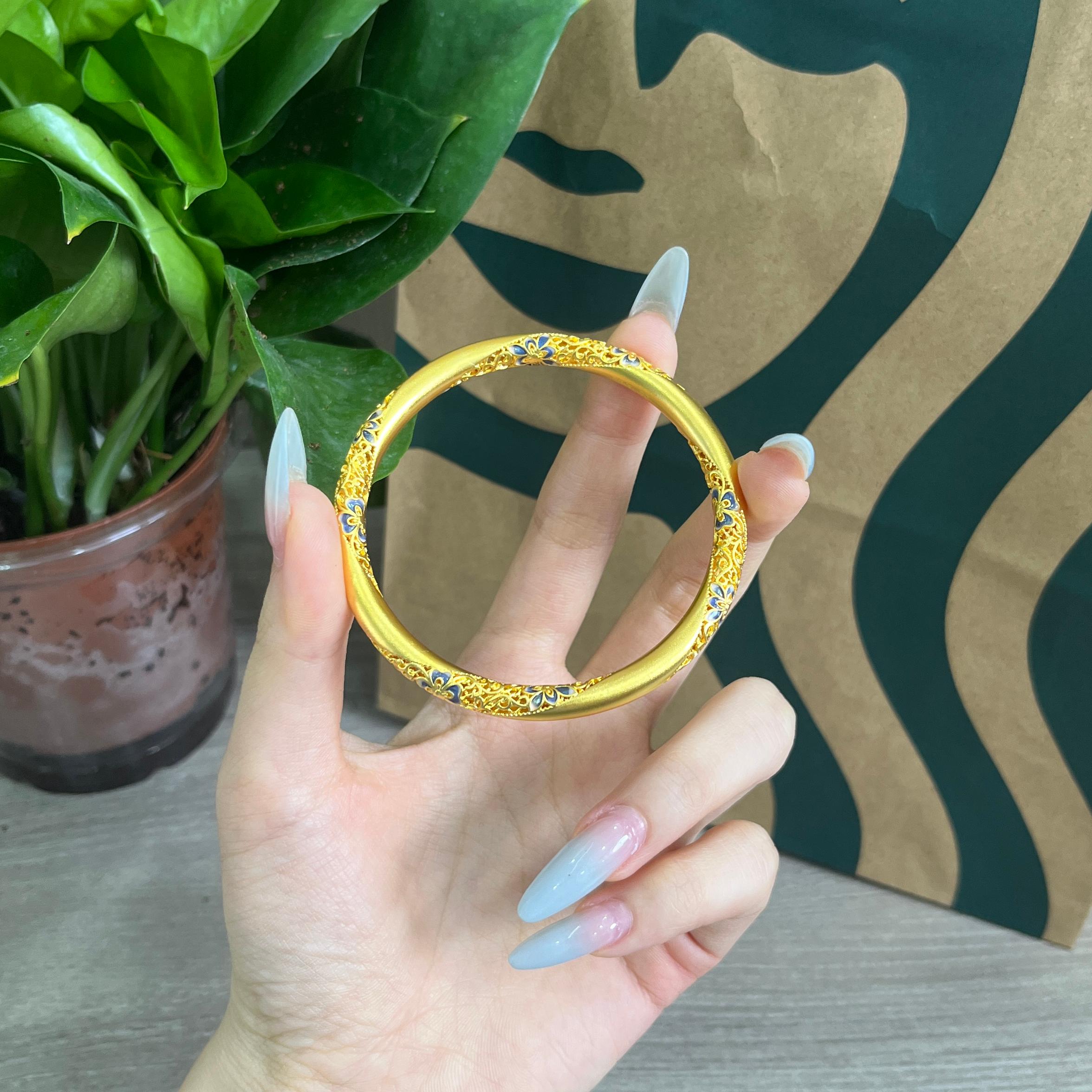 足银手镯 【青花瓷手镯镯子】烧蓝镂空青花瓷兰亭序国潮