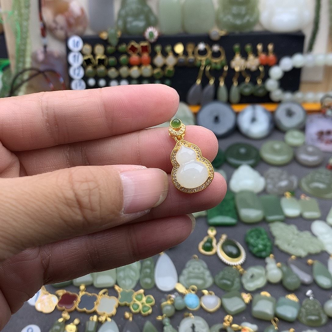 和田玉银S925镶嵌吊坠(不含链)