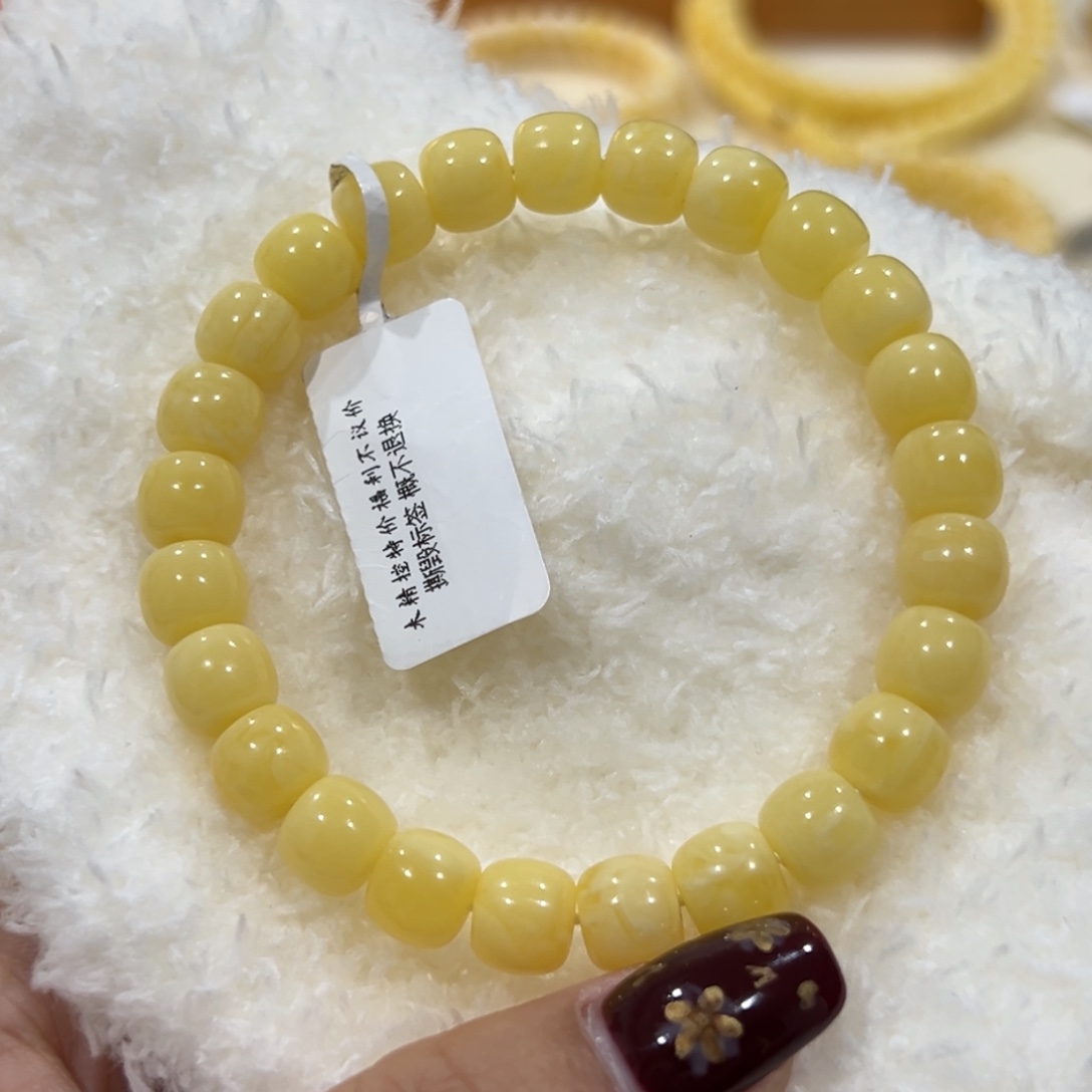 蜜蜡未镶嵌手链8.5m奶白花老型单圈