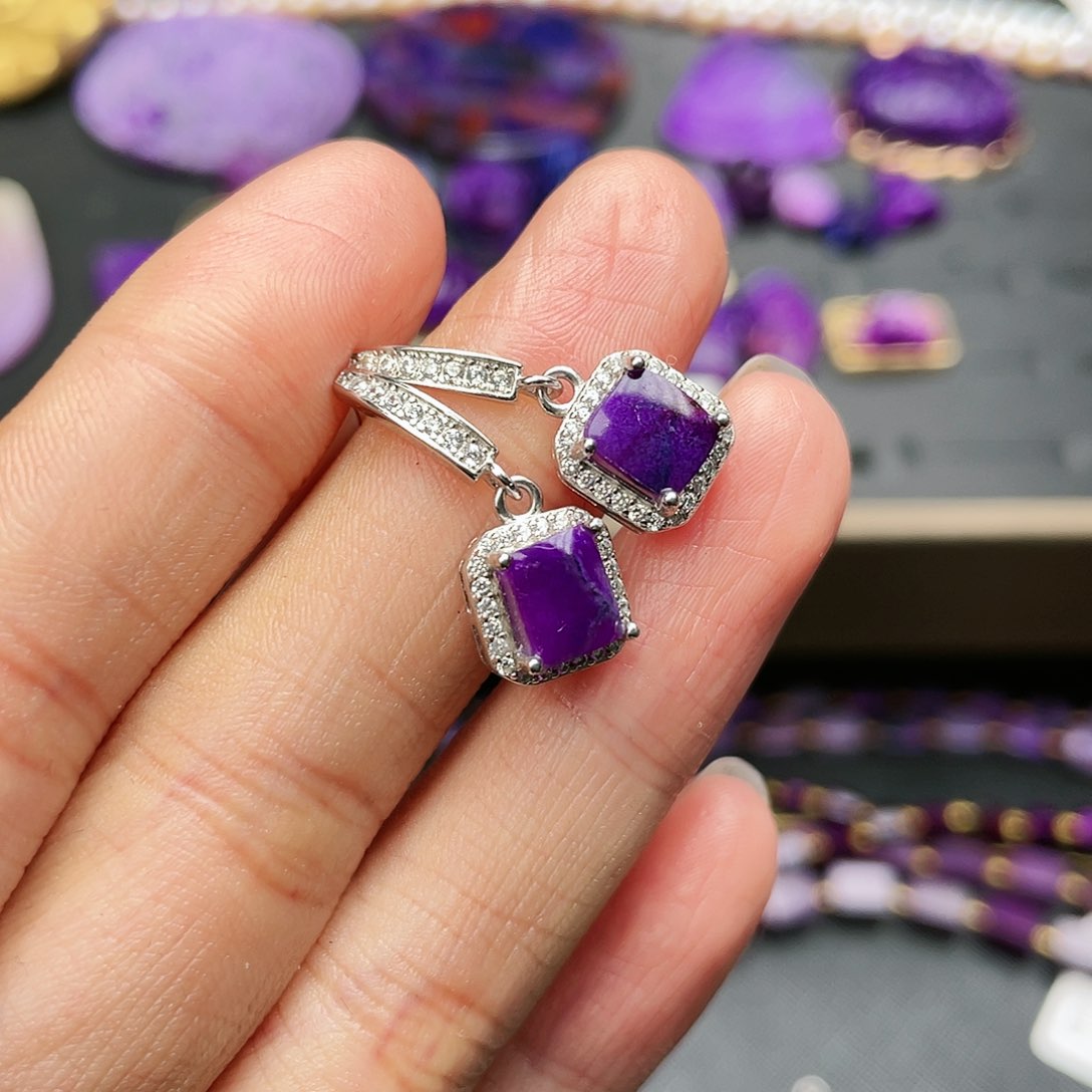 苏纪石（舒俱来）耳钉银S925镶嵌