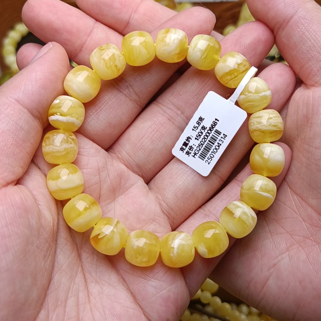 蜜蜡手链未镶嵌11老型白花蜡虎皮纹