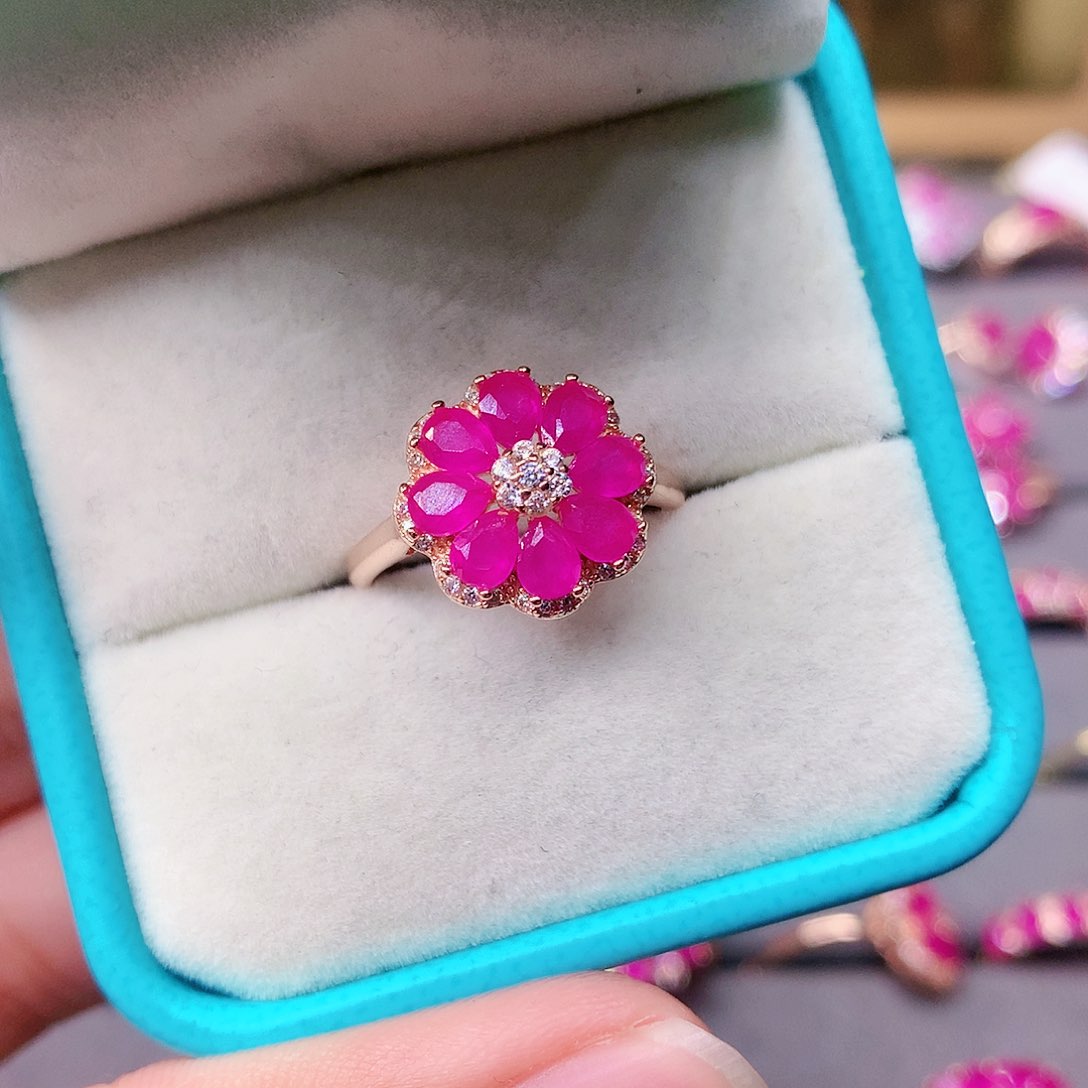 红宝石戒指银S925镶嵌P****