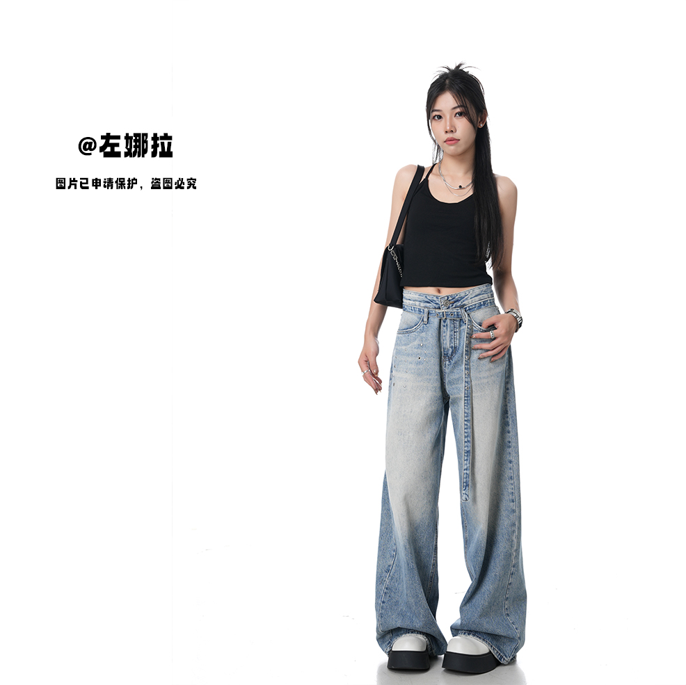 【33023】2025早春系列新款宽松中高腰显瘦直筒堆堆牛仔裤