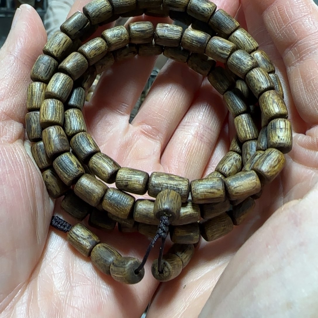 沉香手串绿奇楠沉香桶珠多圈手串23克+