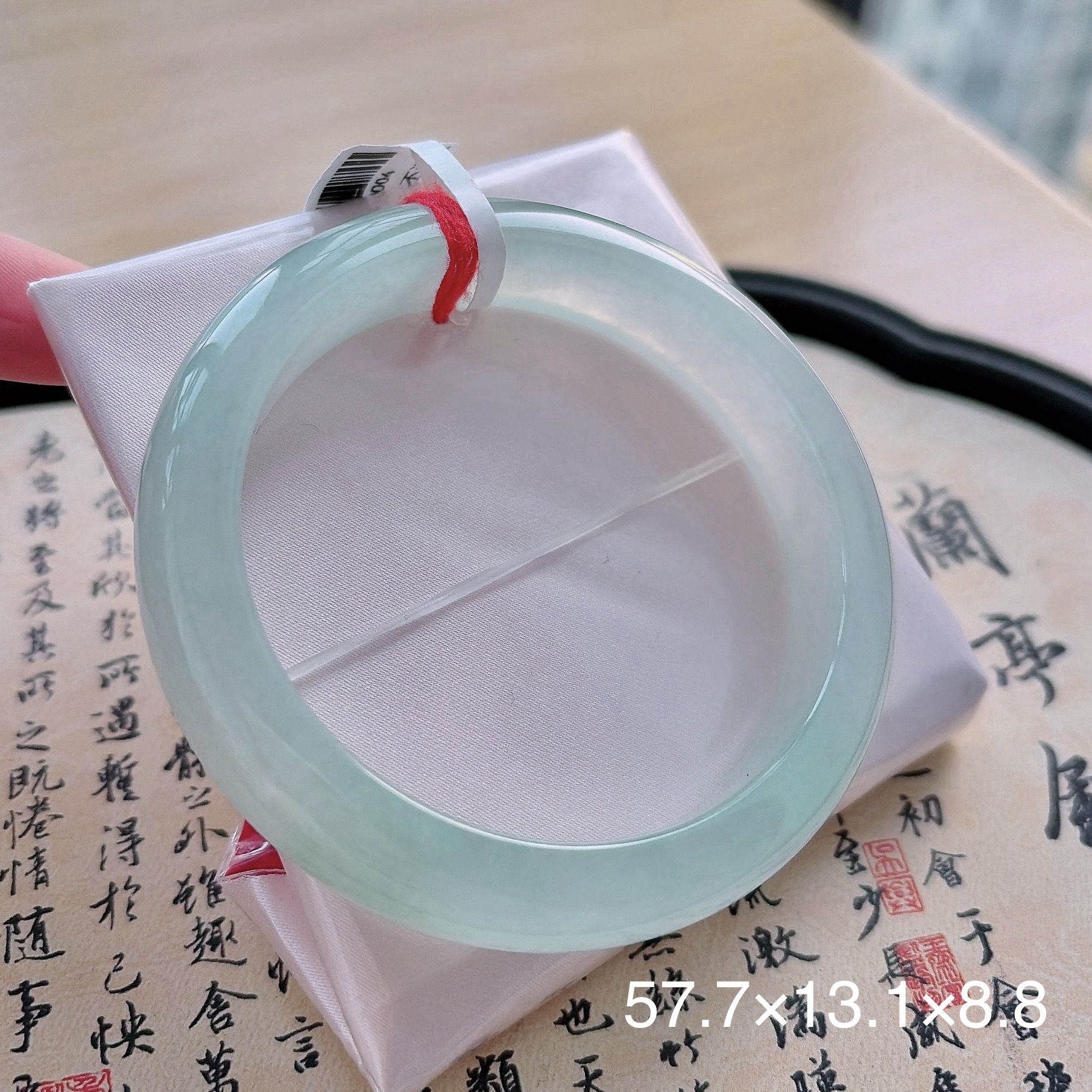 缅甸天然A货翡翠57-58圈口冰种晴水起光起胶细腻正圈手镯女004