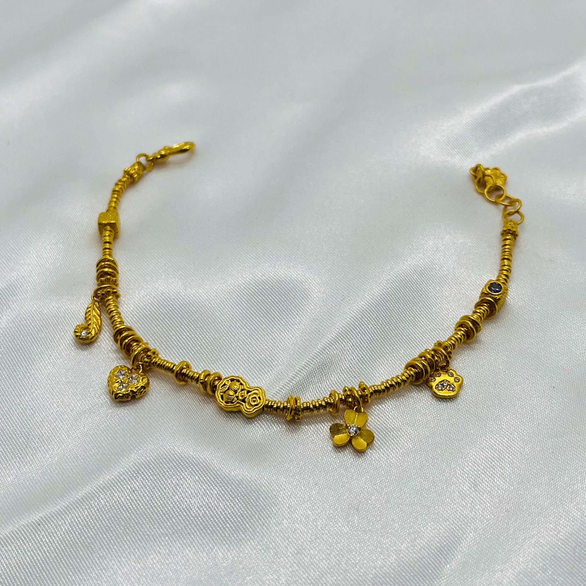 【汤圆】静然美足金999古法传承猫眼吉祥时尚气质手链0524052