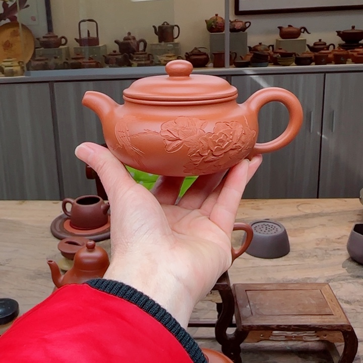 紫砂茶壶红泥180 c c双工全手工