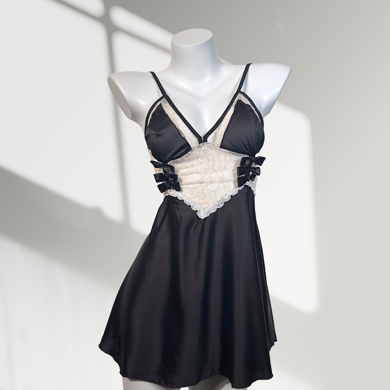 「浮力魅影」露背蝴蝶结美背吊带短裙睡衣睡裙家居气质显瘦性感镂空