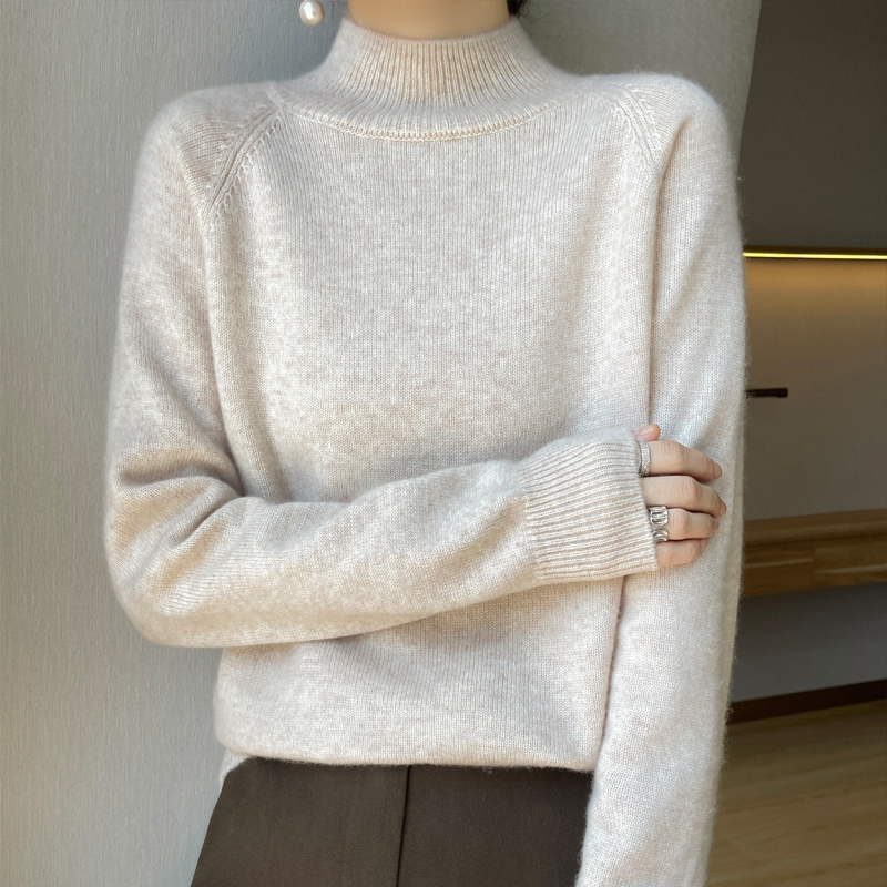 【专柜正品】100%纯羊绒衫半高领软糯毛衣秋冬时尚气质内搭加厚毛衣