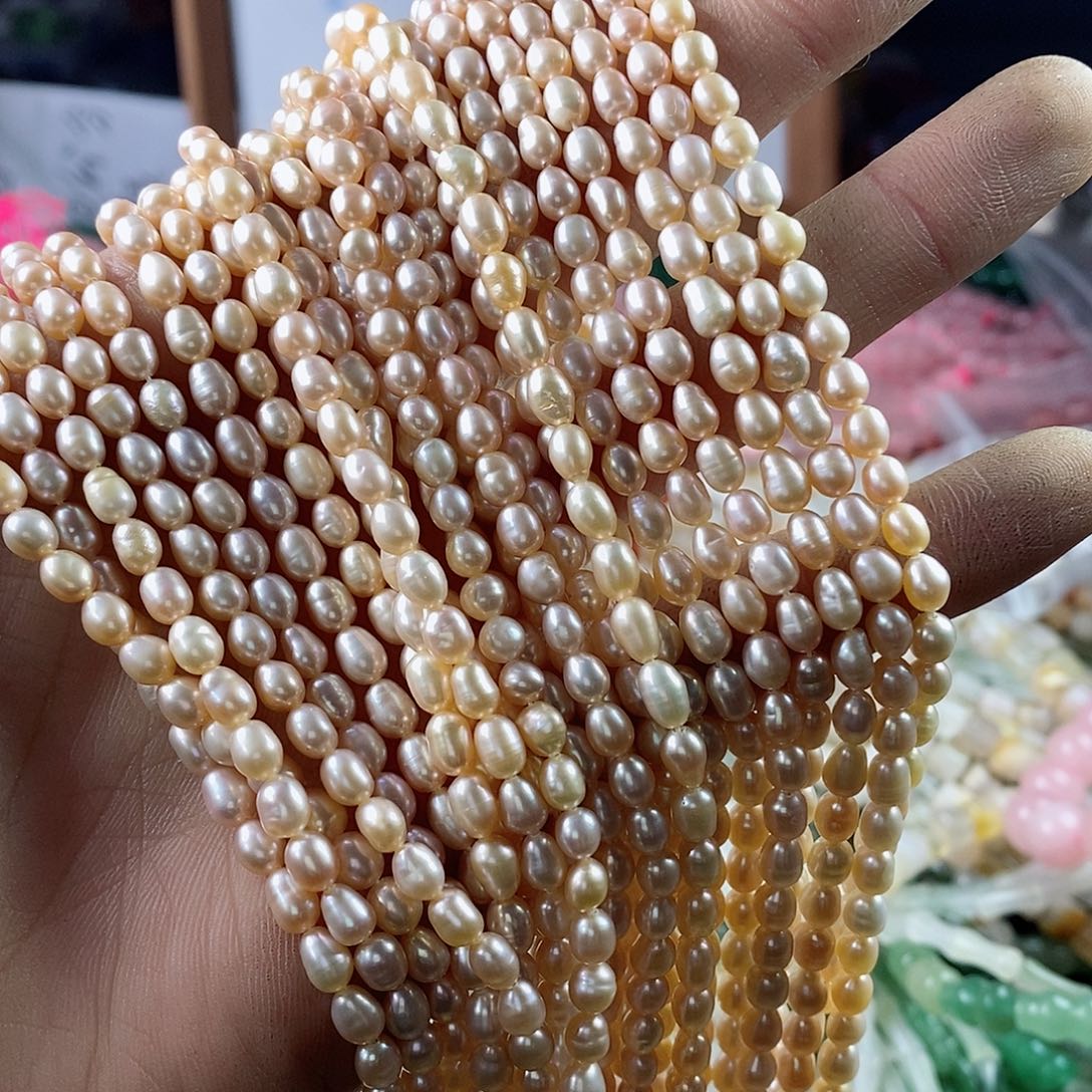 玛瑙/玉髓珠宝半成品合金一条天然4×5左右香槟小珍珠米型