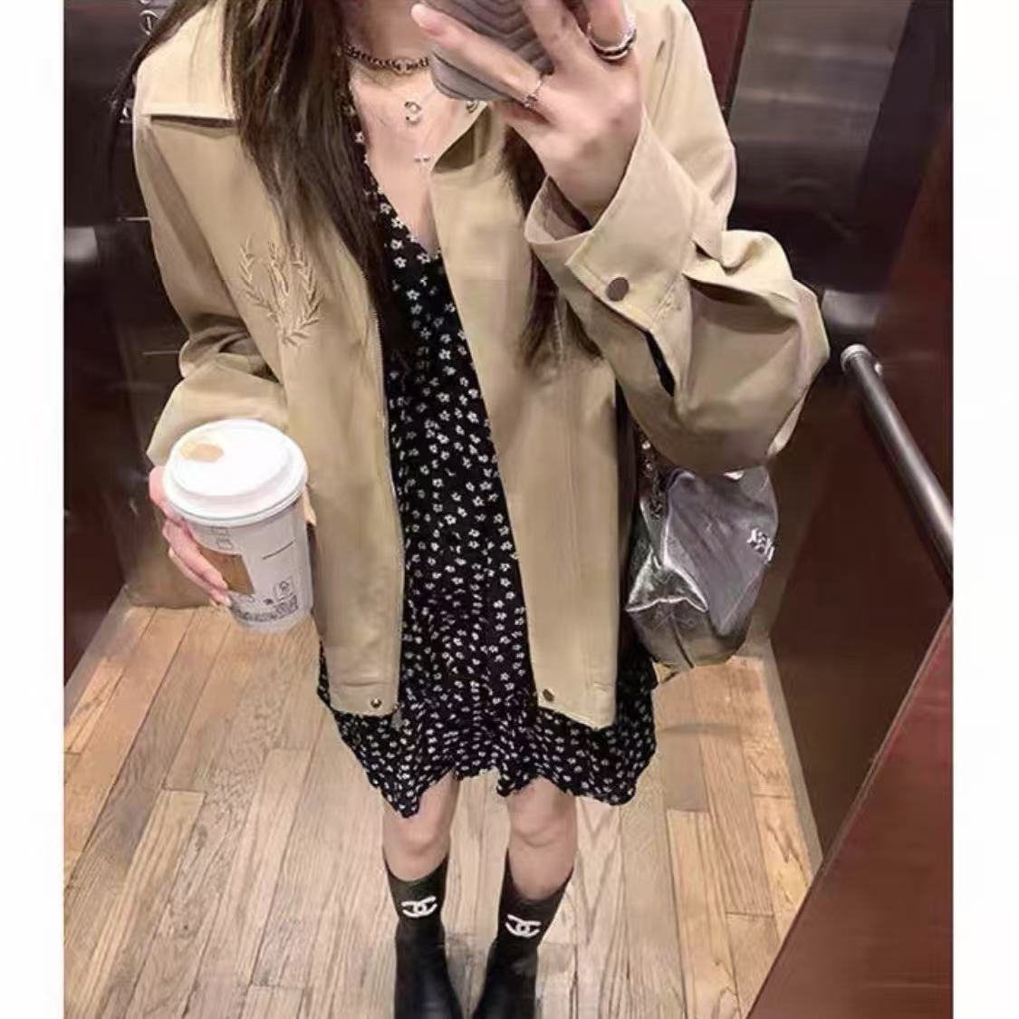 [胖鹅张]复古文艺胸前刺绣夹克外套 #1070[实物以直播间展示为准]