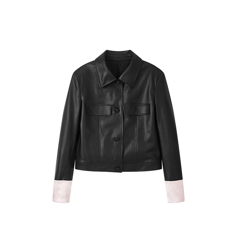 【达人专属】复古袖口撞色皮外套N7043