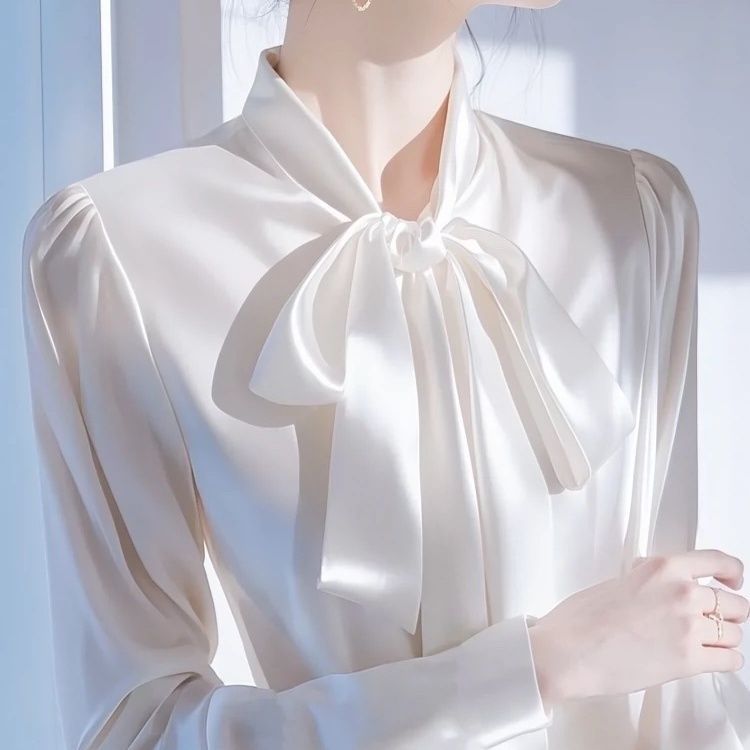 哥弟阿玛施正品法式蝴蝶结系带白色缎面衬衫女2025早春新款高端内