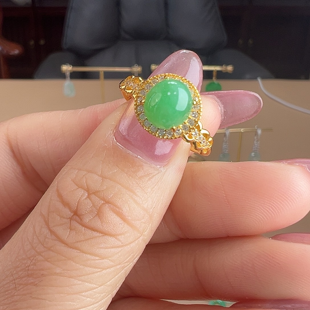 翡翠银S925镶嵌戒指戒指0