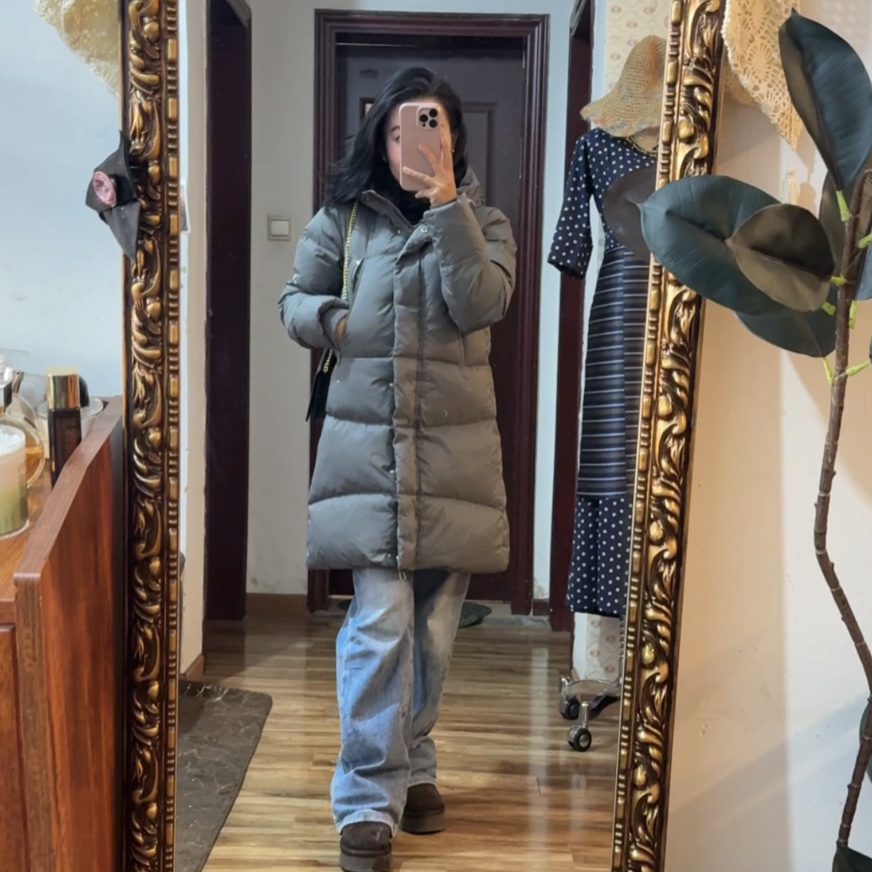 冬季高级感气质外套女拉链中长款连帽加厚羽毛毛毛绒绒