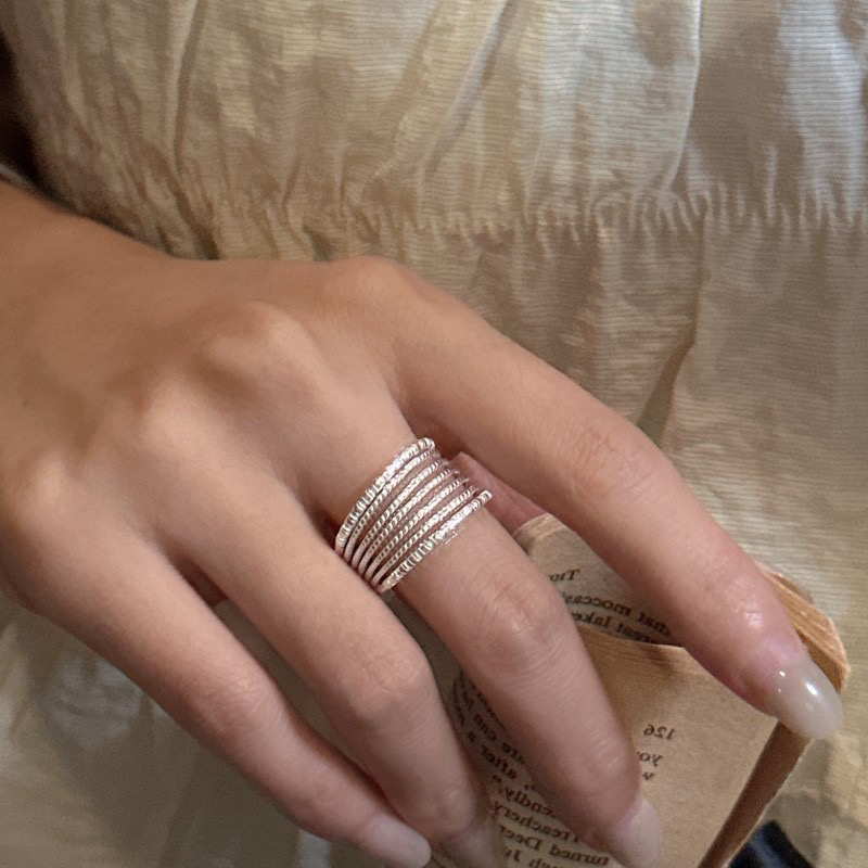 925银戒指 S925银小众设计感多层线条戒指简约基础款INS指环