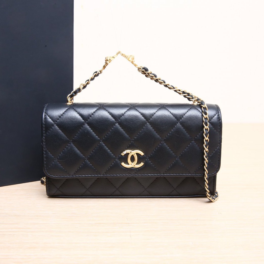 95新 Chanel/香奈儿 黑黑精选 黑色 镭射标 23A狮子系列 woc 包